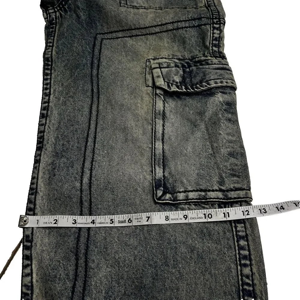 NEW True Religion Big T Cargo Pants Y2K Men 31x34 Acid Wash Denim Baggy Loose